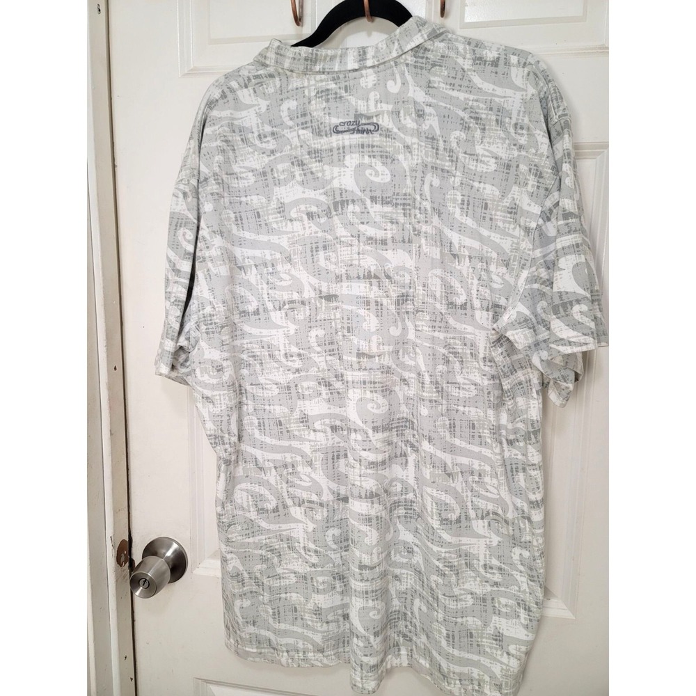 Crazy Shirts Men's Hawaiian Polo Tribal Wave Shirt Size XL Gray & White Abstract - Picture 3 of 9